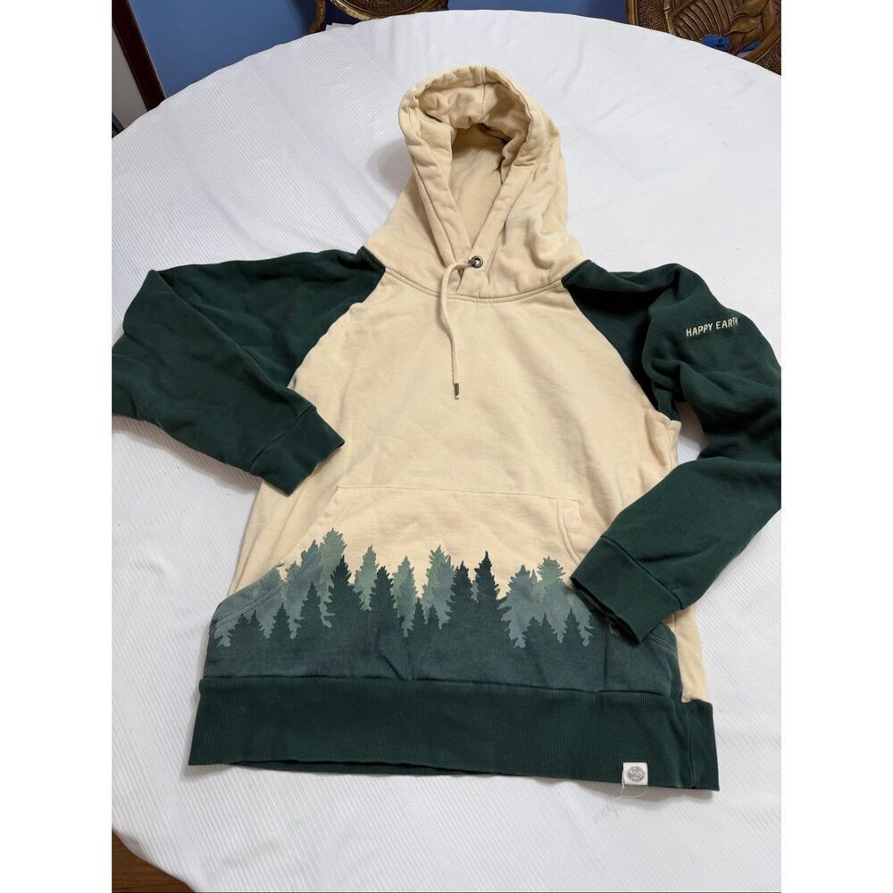 Happy Earth Organic Cotton Fading Forest Hoodie Pullover Men's Size Medium